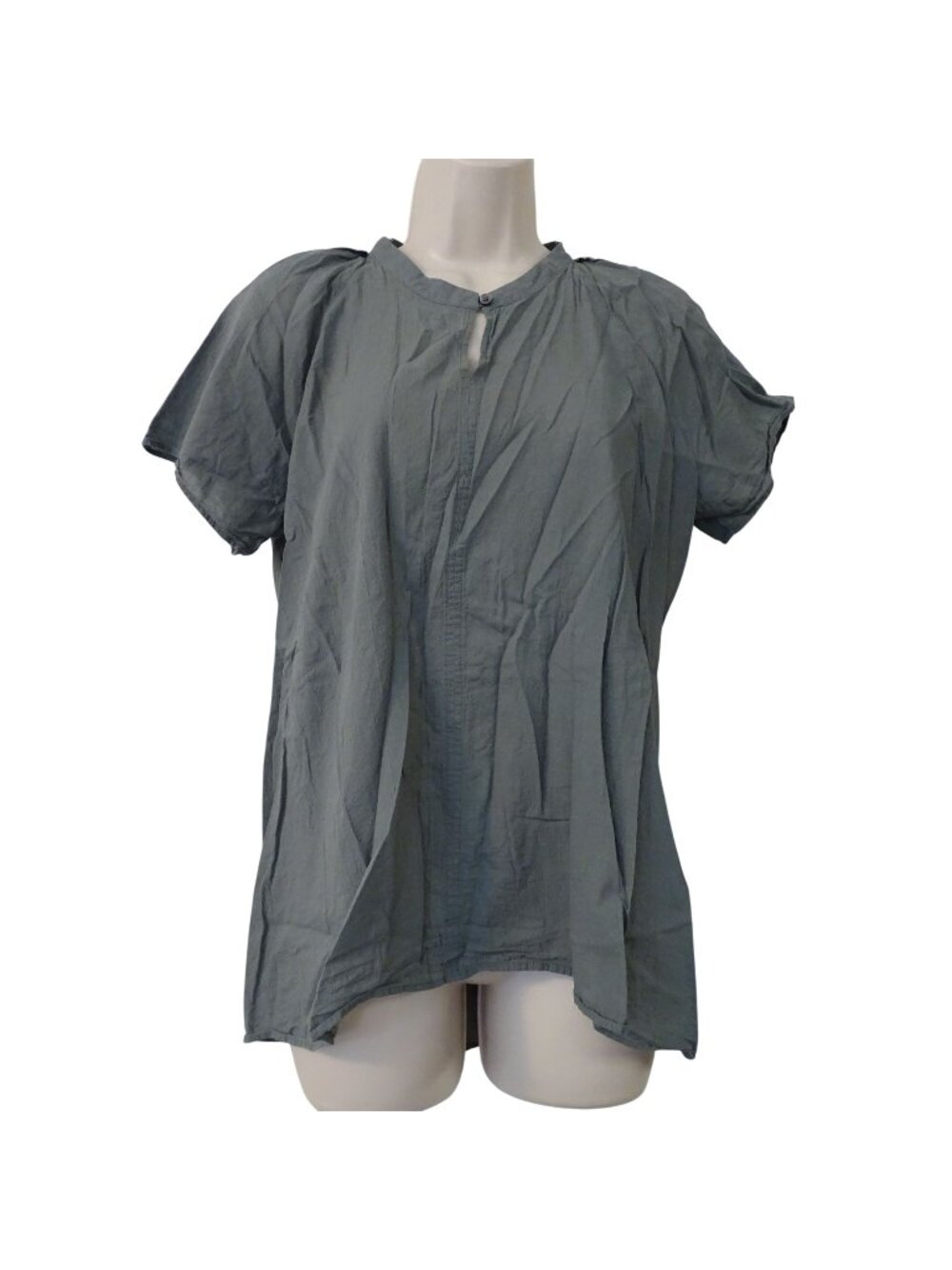 Muji Crinkle Green Short Sleeve Keyhole Top Women Size M Blouse Coastal Casual